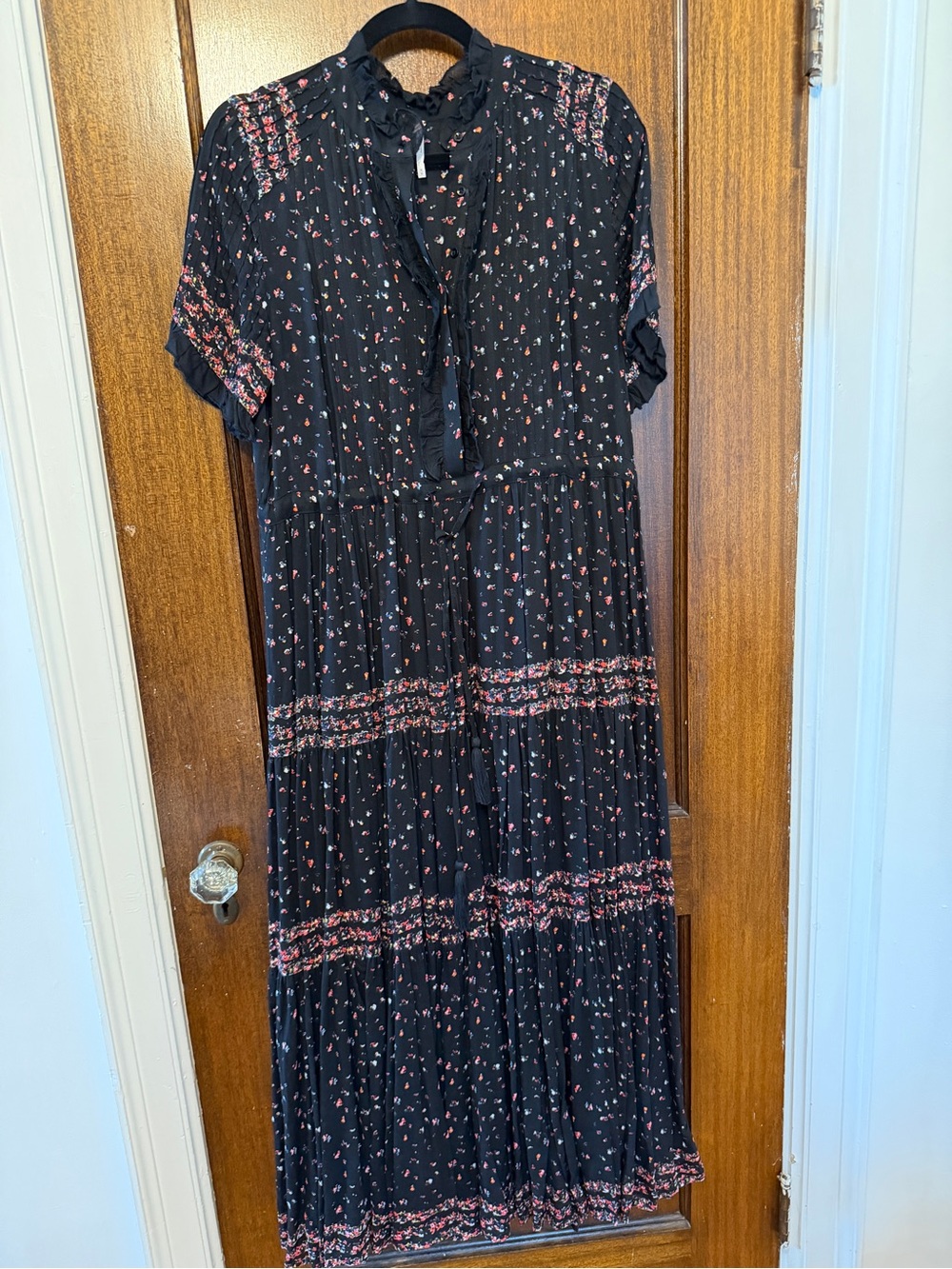 Free People Black Maxi Dress with Pink Floral Print
